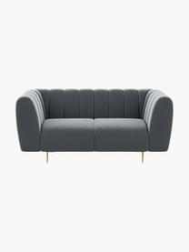 Sofa z aksamitu Shel (2-osobowa), Tapicerka: 100% aksamit poliestrowy , Nogi: metal powlekany, Stalowoszary aksamit, odcienie mosiądzu, S 170 x G 95 cm