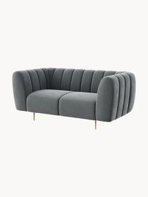 Sofa z aksamitu Shel (2-osobowa), Tapicerka: 100% aksamit poliestrowy , Nogi: metal powlekany, Stalowoszary aksamit, odcienie mosiądzu, S 170 x G 95 cm