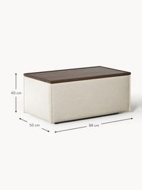 Sofa-Hocker Lennon aus Leinen-Mix mit Stauraum, Bezug: 50 % Viskose, 25 % Leinen, Tablett: Eichenholz, Spannplatte m, Gestell: Spanplatte, mitteldichte , Leinen-Mix Beige, dunkles Eichenholz, B 88 x T 50 cm