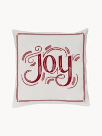 Kissenhülle Joy mit winterlichen Stickereien, 100 % Baumwolle, Weiß, Rot, B 45 x L 45 cm