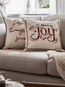 Kussenhoes Joy met winters motief, 100% katoen, Wit, rood, B 45 x L 45 cm