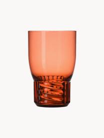 Vasos con relieves Trama, 4 uds., Plástico, Rojo coral transparente, Ø 9 x Al 13 cm, 460 ml