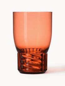 Vasos con relieves Trama, 4 uds., Plástico, Rojo coral transparente, Ø 9 x Al 13 cm, 460 ml