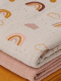 Komplet chust z bawełny organicznej Line, 3 elem., 100% bawełna organiczna, Beżowy, blady różowy, pomarańczowy, S 60 x D 60 cm