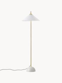 Lámpara de pie de mármol Vica, Pantalla: lino (100% poliéster), Estructura: mármol, Cable: cubierto en tela, Blanco, dorado, Al 160 cm