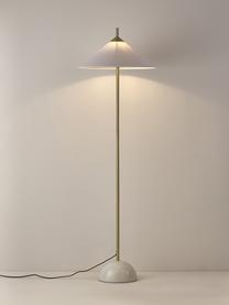Stehlampe Vica mit Marmorfuß, Lampenschirm: Leinen (100 % Polyester), Lampenfuß: Metall, pulverbeschichtet, Weiß, Goldfarben, H 160 cm