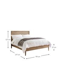 Houten bed Mustique met versierd hoofdeinde, Frame: essenhout, Essenhoutkleurig, 180 x 200 cm