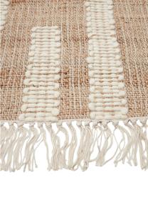 Passatoia in juta fatta a mano con frange Kerala, 68% juta, 23% cotone, 9% lana, Marrone, bianco crema, Larg. 80 x Lung. 200 cm
