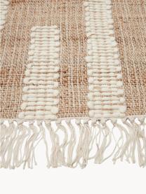 Tapis de couloir en jute tissé main Kerala, 68 % jute, 23 % coton, 9 % laine, Brun, blanc crème, larg. 80 x long. 200 cm