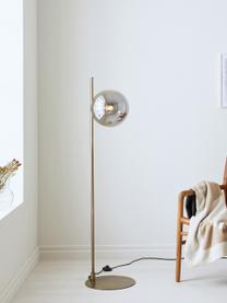 Stehlampe Dione aus Rauchglas, Lampenschirm: Rauchglas, Lampenfuß: Metall, vermessingt, Messingfarben, Grau, H 135 cm