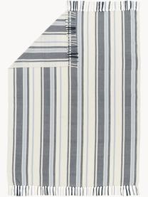 Gestreifte Decke Lines aus recyceltem Polyester, 100% Recycelter Polyester, GRS-zertifiziert, Hellblau, Grau, Cremeweiß, B 130 x L 170 cm