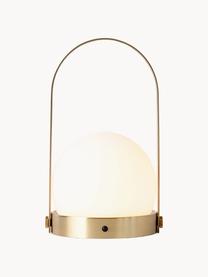 Lampada da tavolo piccola portatile Carrie, luce regolabile, Paralume: vetro opale, Struttura: alluminio rivestito, Bianco, dorato, Ø 14 x Alt. 25 cm