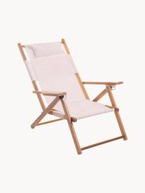 Sedia a sdraio pieghevole Tommy, Seduta: 50% cotone, 50% poliester, Struttura: legno di teak, Rosa chiaro, bianco, legno di teak, Larg. 66 x Alt. 87 cm