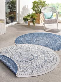 Kulatý vnitřní a venkovní oboustranný koberec se vzorem Porto, 100% polypropylen, Modrá, krémová, Ø 200 cm (velikost L)