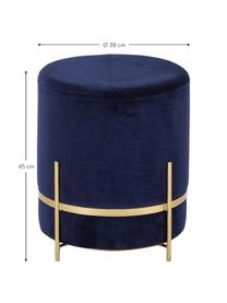 Pouf en velours Haven, Velours bleu foncé, pieds dorés, ∅ 38 x haut. 45 cm