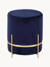 Pouf en velours Haven, Velours bleu foncé, pieds dorés, ∅ 38 x haut. 45 cm