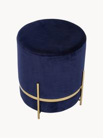 Pouf en velours Haven, Velours bleu foncé, pieds dorés, ∅ 38 x haut. 45 cm