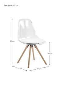 Chaise en plastique Henning, 2 pièces, Blanc, transparent, bois de chêne