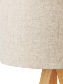 Lámpara de pie trípode de madera maciza Jake, Pantalla: lino, Cable: plástico, Beige claro, beige, Al 150 cm