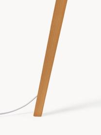 Lámpara de pie trípode de madera maciza Jake, Pantalla: lino, Cable: plástico, Beige claro, beige, Al 150 cm