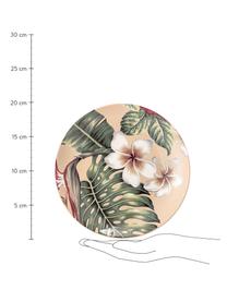 Frühstücksteller Aruba mit tropischem Motiv, 2 Stück, Steingut, Cremeweiß, Grün, Rot, Ø 20 cm