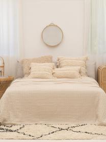 Federa arredo boho con modello a rilievo e nappe Hera, 100% cotone, Color crema, Larg. 45 x Lung. 45 cm