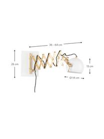 Wandlamp Sarana met stekker, Lampenkap: gepoedercoat metaal, Frame: metaal, Messingkleurig, wit, B 17 x D 36-64 cm