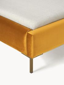 Sametová čalouněná postel Dusk, Hořčičná žlutá, Š 140 x D 200 cm
