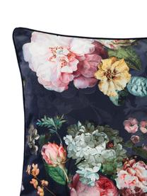 Coussin 50x50 en velours Fleur, Bleu foncé, multicolore