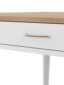 Scrivania stile nordico con cassetto Horizon, Piano d'appoggio: Truciolato, melaminico in, Gambe: Legno di faggio, massicci, Legno di quercia, bianco, Larg. 134 x Prof. 59 cm