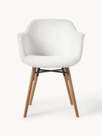 Silla con reposabrazos de borreguillo Fiji, Tapizado: borreguillo (poliéster) A, Patas: madera de roble maciza, Borreguillo blanco crema, An 59 x L 55 cm