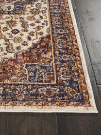 Tapis de couloir vintage Lagos, Crème, rouge, bleu foncé