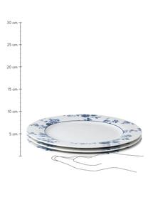 Dinerbord Candy Rose met blauw patroon, 4 stuks, Beenderporselein, Wit, blauw, Ø 26 cm