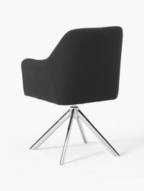Chaise à accoudoirs pivotante Isla, Tissu noir, argenté haute brillance, larg. 63 x prof. 58 cm