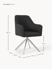 Otočná stolička s opierkami Isla, Čierna, odtiene striebornej lesklá, Š 63 x H 58 cm