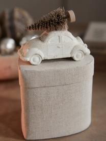 Handgemaakte decoratieve auto met boom H 7 cm, Kunststof, polyester fluweel, Wit, goudkleurig, bruin, B 9 x H 7 cm