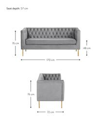 Sofá Chesterfield de terciopelo Chiara (2 plazas), Tapizado: terciopelo (poliéster) Al, Estructura: madera de abedul maciza, Patas: metal, galvanizado, Terciopelo gris, An 170 x F 72 cm