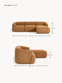 Canapé d'angle modulable 3 places en tissu bouclé Sofia, Bouclé brun clair, larg. 272 x prof. 160 cm, méridienne à droite