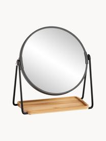 Espejo tocador redondo Nora, con aumento, Estructura: metal recubierto, Estante: bambú, Espejo: cristal, Negro, marrón claro, Ø 18 x Al 21 cm
