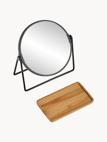 Specchio cosmetico con ingrandimento Nora, Cornice: metallo rivestito, Mensola: bambù, Superficie dello specchio: lastra di vetro, Nero, marrone chiaro, Ø 18 x Alt. 21 cm