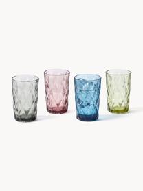 Vasos highball con relieves Colorado, 4 uds., Vidrio, Azul, malva, gris, verde, Ø 8 x Al 13 cm, 310 ml