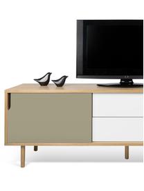 Credenza con ante scorrevoli  Danny, Superficie: con finitura in legno di , Gambe: legno di quercia, massicc, Legno di quercia, bianco, grigio, opaco, Larg. 201 x Alt. 65 cm