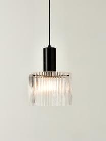 Hanglamp Revolve met geribbeld oppervlak, Lampenkap: glas, Fitting: marmer, Transparant, zwart, gemarmerd, Ø 25 x H 30 cm