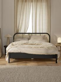 Cama de madera Jones, con cabecero, Estructura: madera contrachapada chap, Patas: madera de fresno maciza, Negro, An 140 x L 200 cm