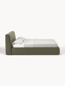 Cama tapizada Cloud, con espacio de almacenamiento, Tapizado: tejido finamente texturiz, Estructura: madera de pino maciza con, Tejido verde oliva, An 180 x L 200 cm