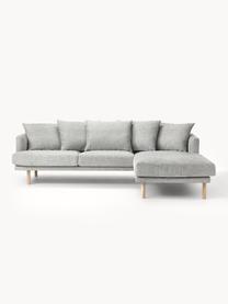 Sofá rinconera Adrian (3 plazas), Tapizado: 47% viscosa, 23% algodón,, Estructura: madera contrachapada, Patas: madera de roble barnizada, Tejido gris claro, An 255 x F 182 cm, chaise longue derecha