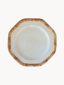 Plato postre pintado a mano Bamboo, Cerámica, Blanco Off White, beige, Ø 21 cm