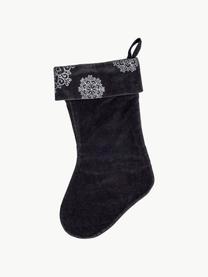 Chaussette de Noël en velours Stassia, Velours (100 % coton), Anthracite, argenté, Ø 23 x haut. 38 cm