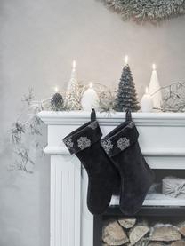 Chaussette de Noël en velours Stassia, Velours (100 % coton), Anthracite, argenté, Ø 23 x haut. 38 cm