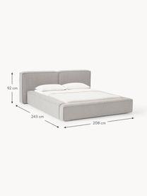 Letto imbottito in bouclé con contenitore Lennon, Rivestimento: bouclé (80% poliestere, 2, Rivestimento: schiuma, certificata Cert, Struttura: legno di pino massiccio, , Piedini: legno, plastica Questo pr, Bouclé grigio, Larg. 208 x Lung. 243 cm (superfice 140 x 200 cm)